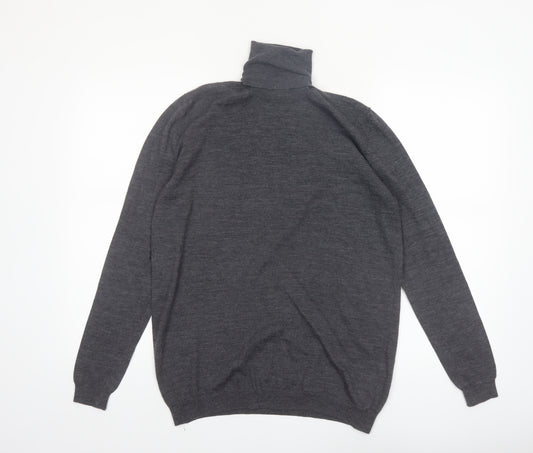 Zara Mens Grey Merino Wool Roll Neck Jumper Size L