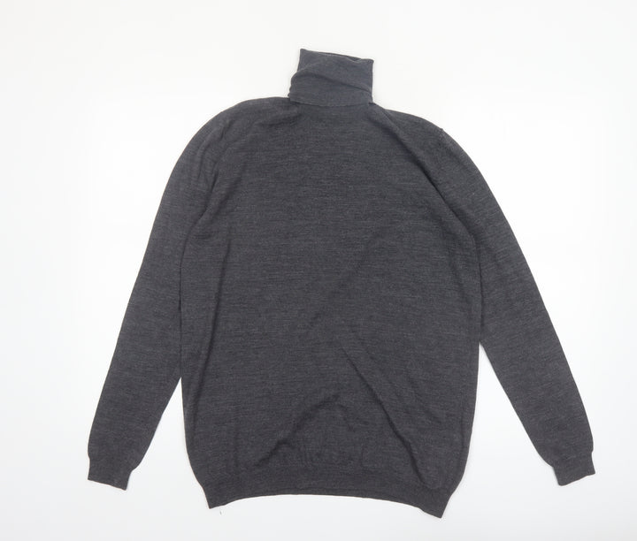 Zara Mens Grey Merino Wool Roll Neck Jumper Size L