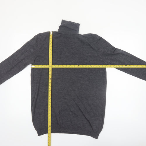 Zara Mens Grey Merino Wool Roll Neck Jumper Size L