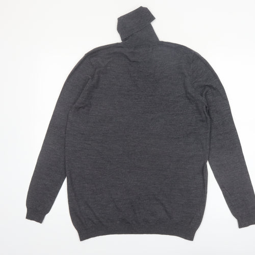 Zara Mens Grey Merino Wool Roll Neck Jumper Size L