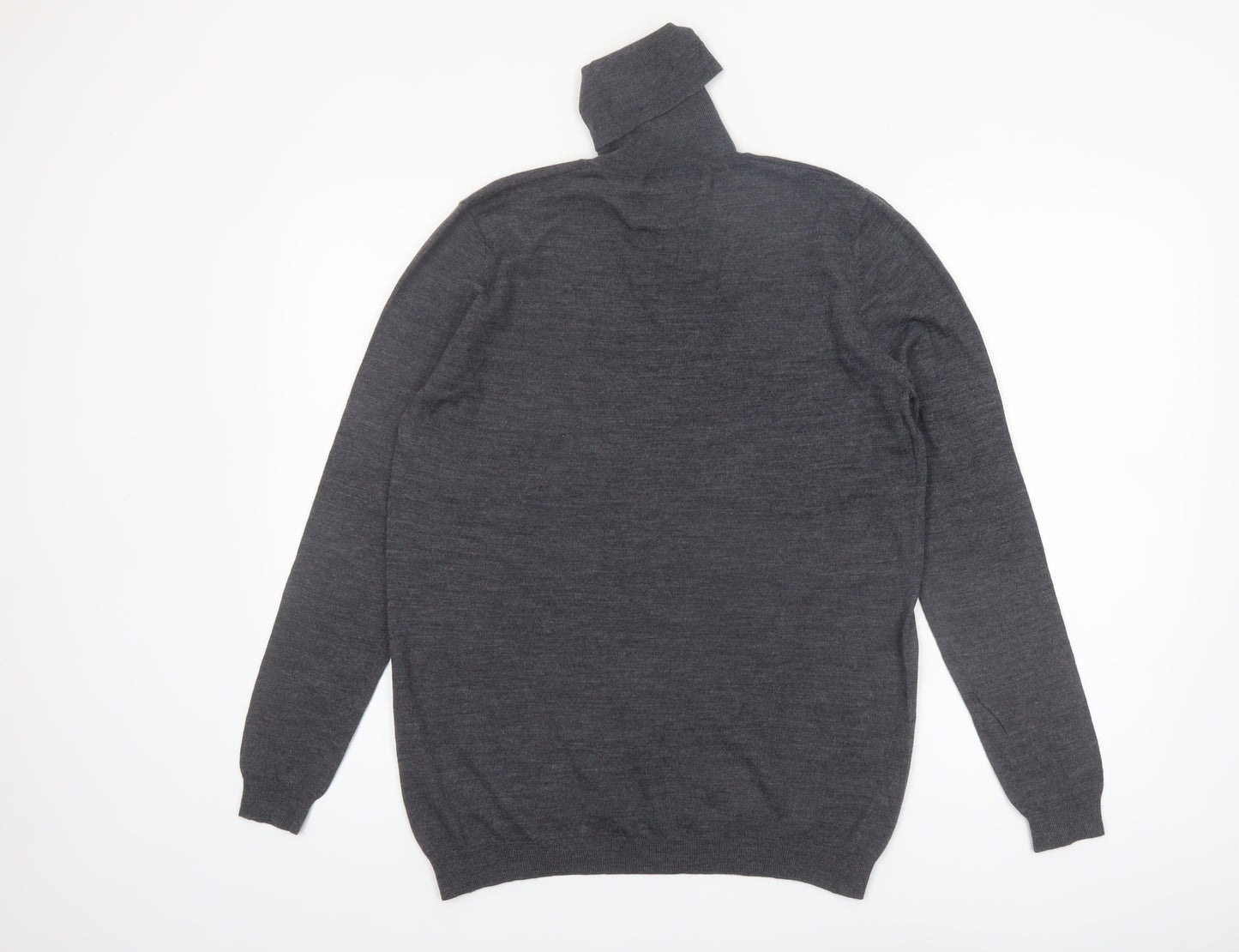 Zara Mens Grey Merino Wool Roll Neck Jumper Size L