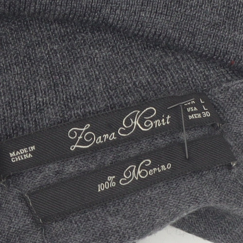 Zara Mens Grey Merino Wool Roll Neck Jumper Size L