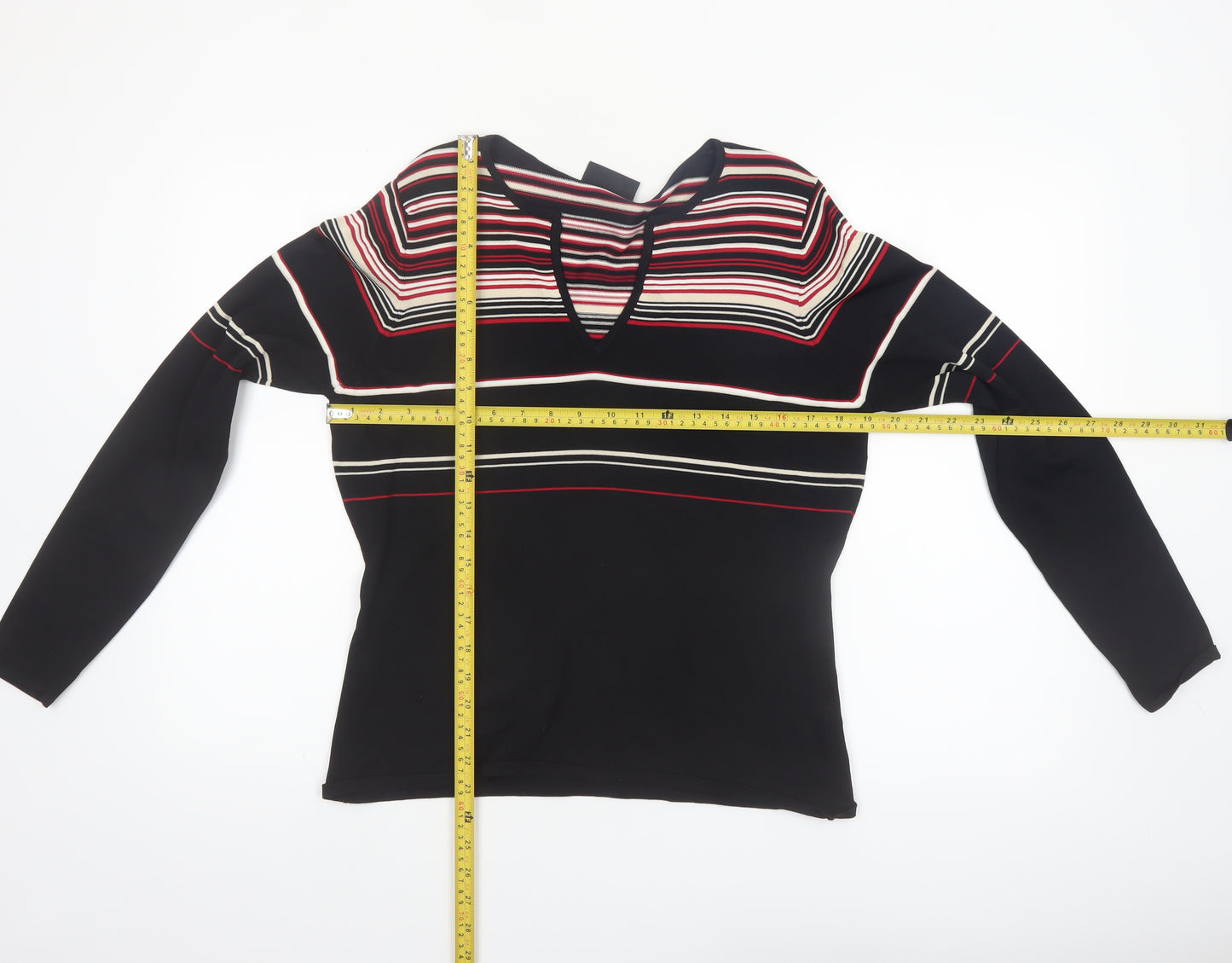 Principles Womens Multicoloured Striped V-Neck Long Sleeve Jumper Size 18