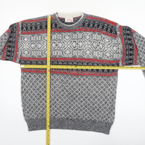 Deeko Men's Grey Fair Isle Acrylic Pullover Jumper M Vintage Knitwear