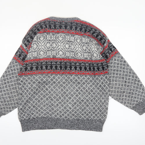 Deeko Men's Grey Fair Isle Acrylic Pullover Jumper M Vintage Knitwear