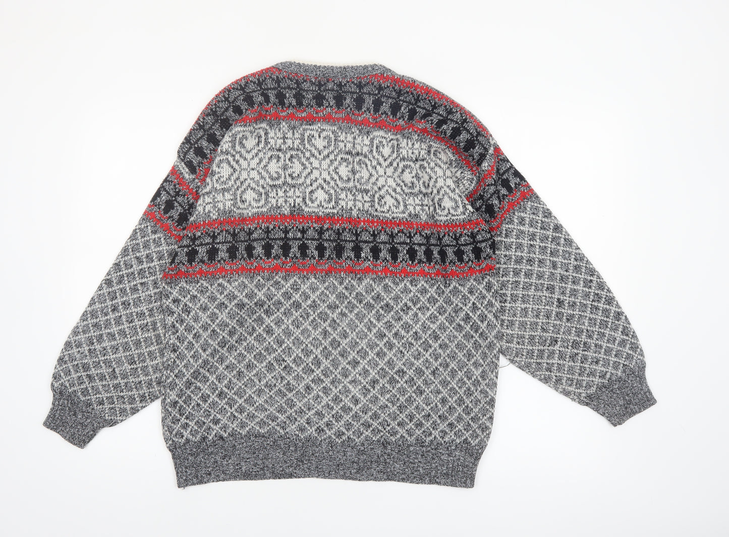 Deeko Men's Grey Fair Isle Acrylic Pullover Jumper M Vintage Knitwear