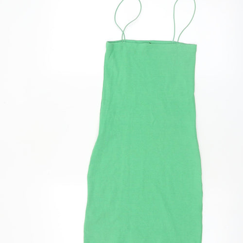 ZARA Women Green Size 12 Sleeveless Stretch Knit Slip Dress