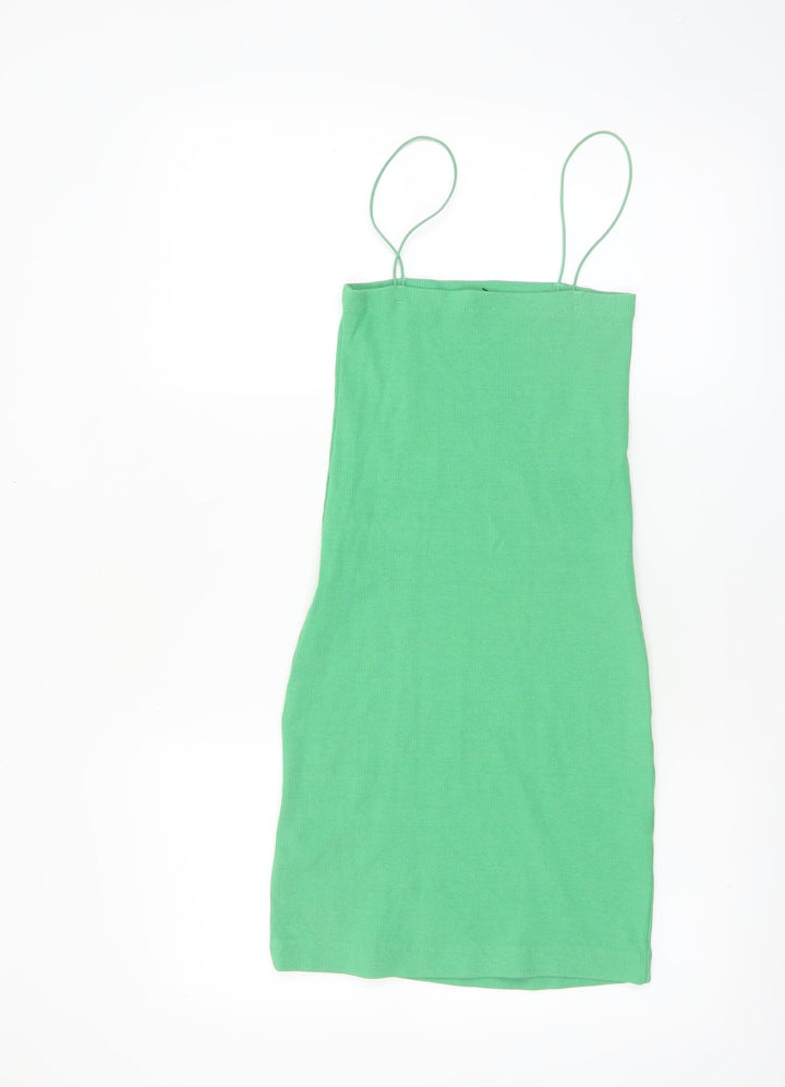 ZARA Women Green Size 12 Sleeveless Stretch Knit Slip Dress