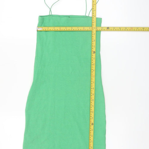 ZARA Women Green Size 12 Sleeveless Stretch Knit Slip Dress