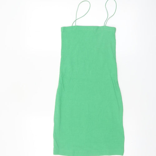 ZARA Women Green Size 12 Sleeveless Stretch Knit Slip Dress