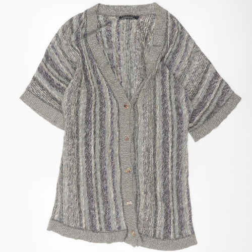 Peruvian Connection Women Grey Cardigan M Short Sleeve Knit Cotton Blend