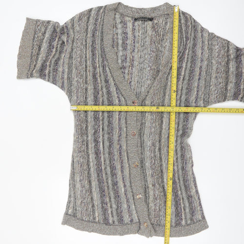 Peruvian Connection Women Grey Cardigan M Short Sleeve Knit Cotton Blend