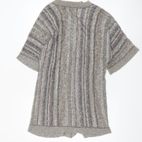 Peruvian Connection Women Grey Cardigan M Short Sleeve Knit Cotton Blend