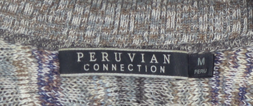 Peruvian Connection Women Grey Cardigan M Short Sleeve Knit Cotton Blend