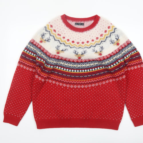 F&F Women's Red Christmas Reindeer Fair Isle Jumper Size 16