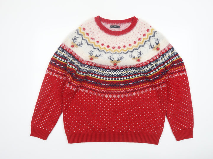 F&F Women's Red Christmas Reindeer Fair Isle Jumper Size 16