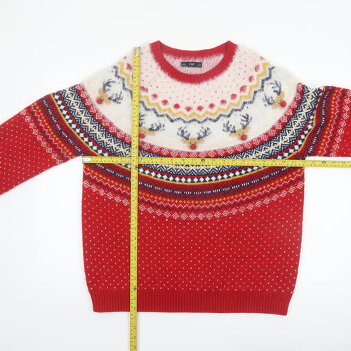 F&F Women's Red Christmas Reindeer Fair Isle Jumper Size 16