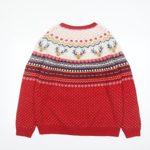 F&F Women's Red Christmas Reindeer Fair Isle Jumper Size 16