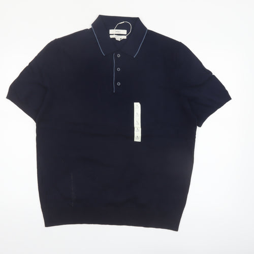 Marks and Spencer Men's Blue Cotton Polo Shirt Size L