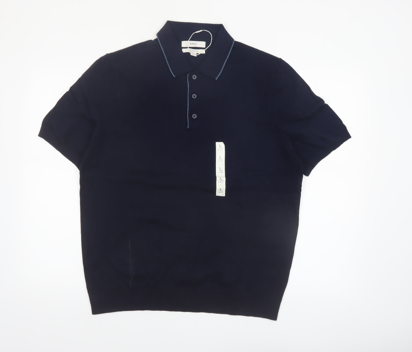 Marks and Spencer Men's Blue Cotton Polo Shirt Size L