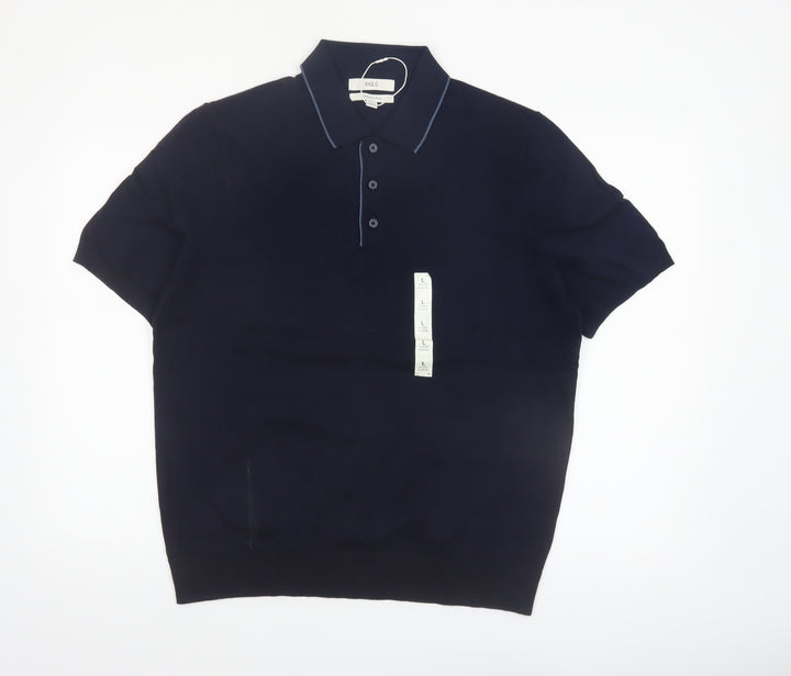 Marks and Spencer Men's Blue Cotton Polo Shirt Size L