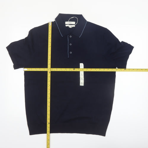 Marks and Spencer Men's Blue Cotton Polo Shirt Size L