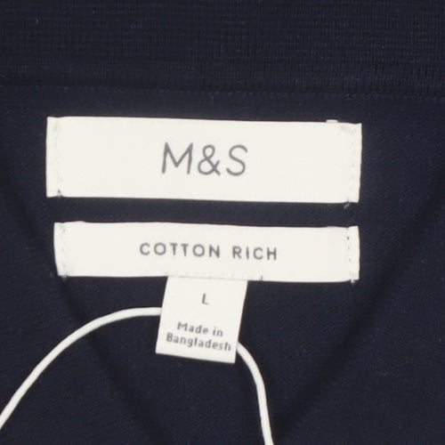 Marks and Spencer Men's Blue Cotton Polo Shirt Size L