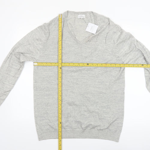 Next Men's Grey Cotton V-Neck Jumper Size L Lightweight Knit