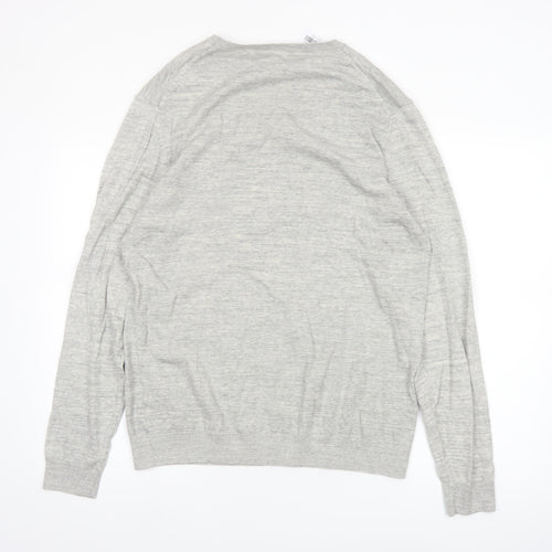 Next Men's Grey Cotton V-Neck Jumper Size L Lightweight Knit