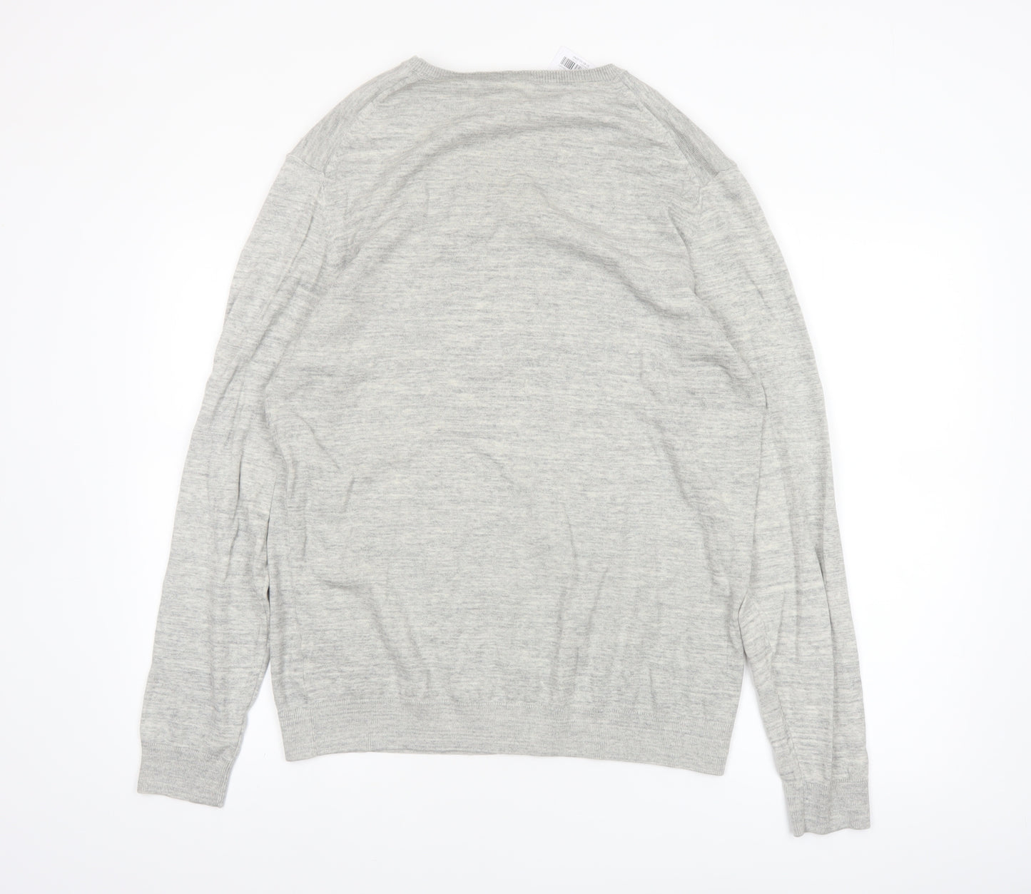 Next Men's Grey Cotton V-Neck Jumper Size L Lightweight Knit