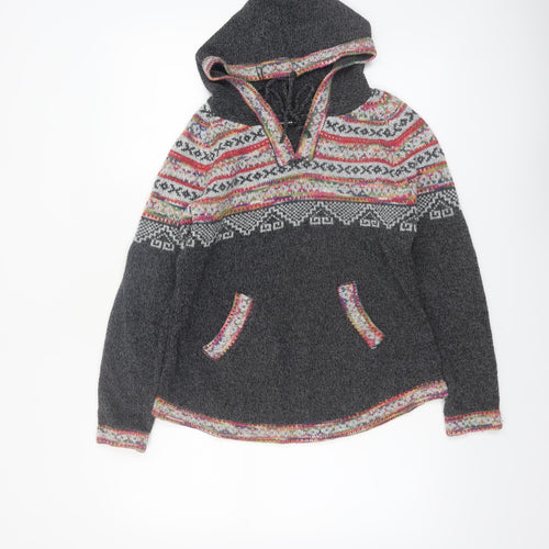Roman Womens Grey Fair Isle Hooded Pullover Jumper Size 12