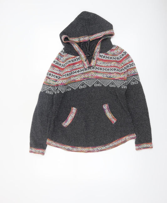 Roman Womens Grey Fair Isle Hooded Pullover Jumper Size 12