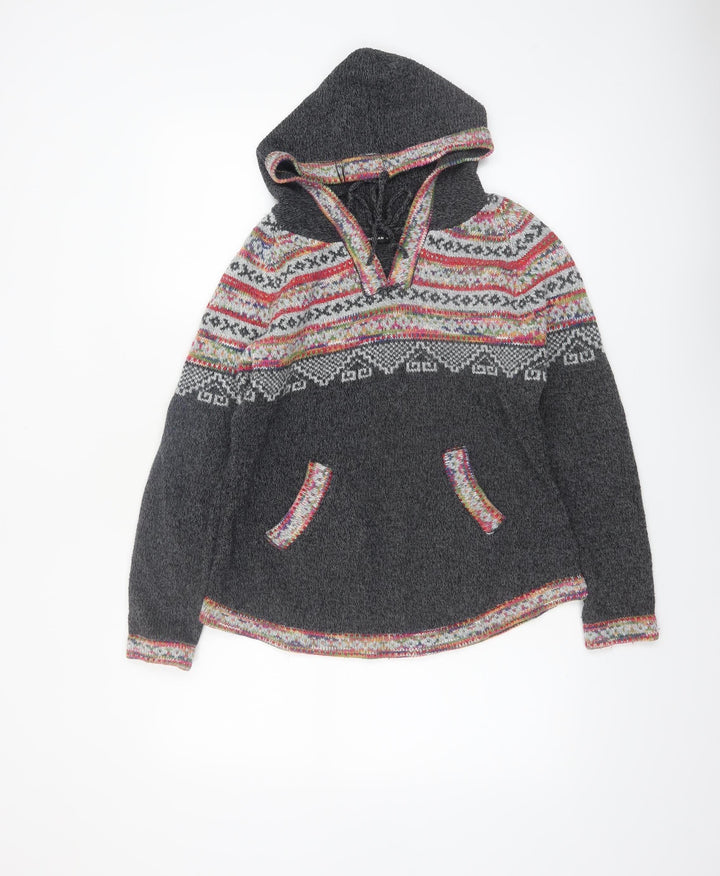 Roman Womens Grey Fair Isle Hooded Pullover Jumper Size 12