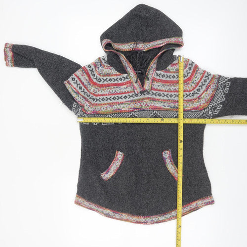 Roman Womens Grey Fair Isle Hooded Pullover Jumper Size 12