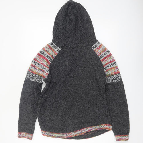 Roman Womens Grey Fair Isle Hooded Pullover Jumper Size 12