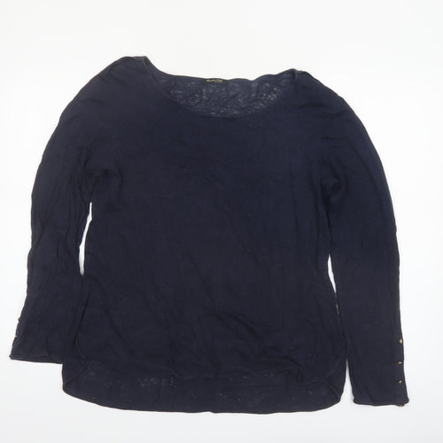 Massimo Dutti Women's Blue Linen Long Sleeve Basic Top Size 14