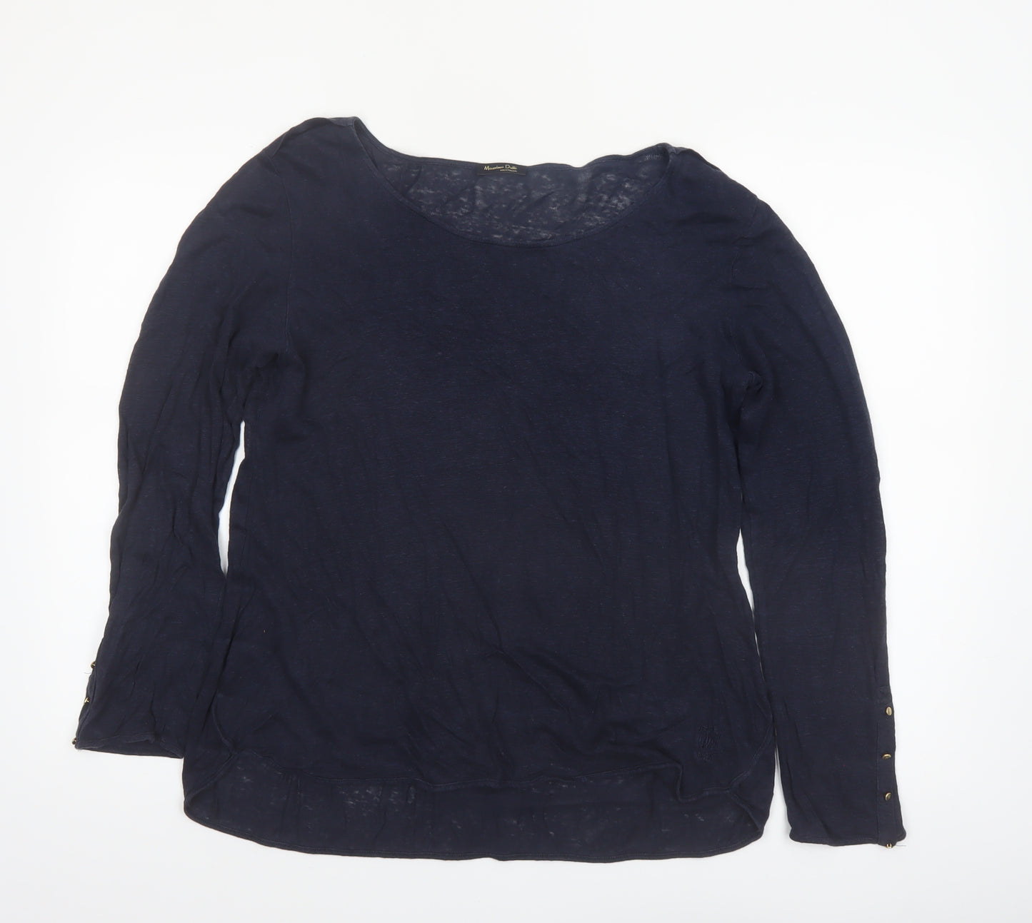 Massimo Dutti Women's Blue Linen Long Sleeve Basic Top Size 14