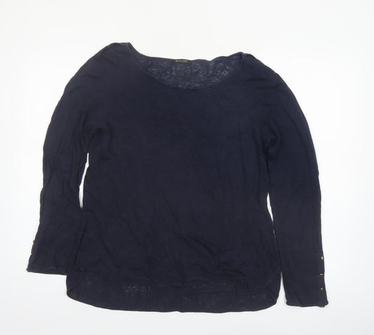 Massimo Dutti Women's Blue Linen Long Sleeve Basic Top Size 14