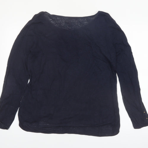 Massimo Dutti Women's Blue Linen Long Sleeve Basic Top Size 14