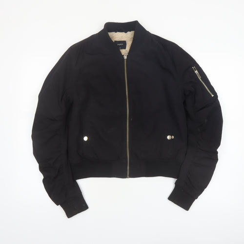 Papaya Womens Black Bomber Jacket Size 12 Faux Fur Lined