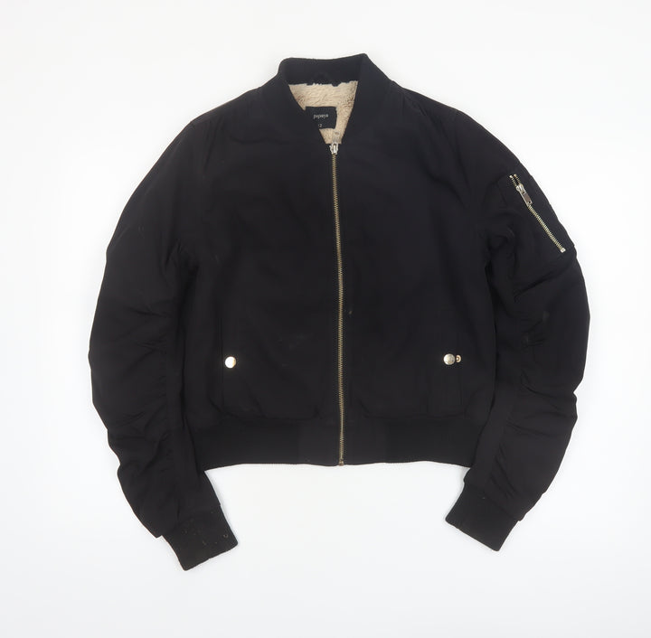 Papaya Womens Black Bomber Jacket Size 12 Faux Fur Lined