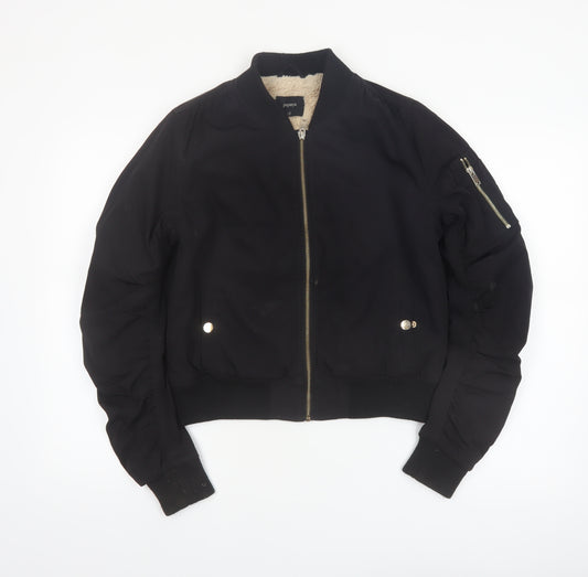 Papaya Womens Black Bomber Jacket Size 12 Faux Fur Lined