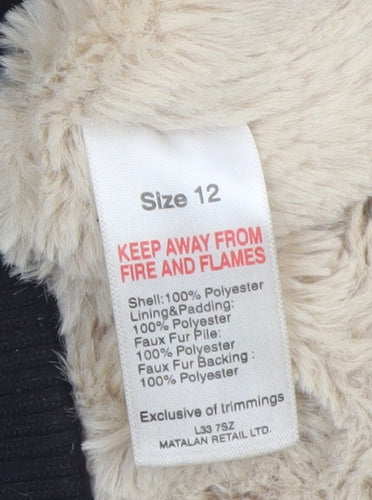 Papaya Womens Black Bomber Jacket Size 12 Faux Fur Lined