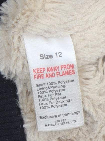 Papaya Womens Black Bomber Jacket Size 12 Faux Fur Lined