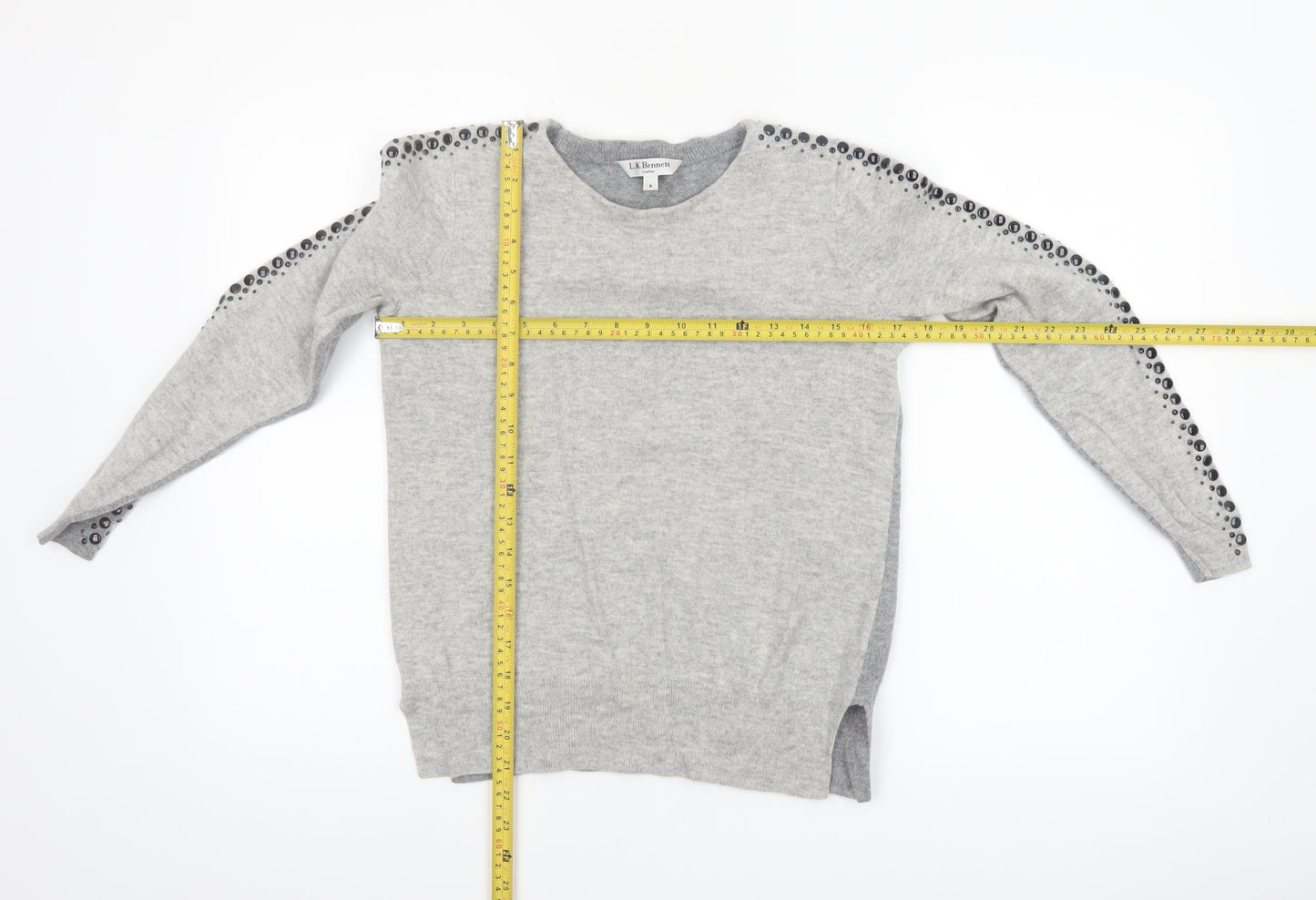 L.K. Bennett Women’s Grey Wool Cashmere Studded Pullover Jumper S