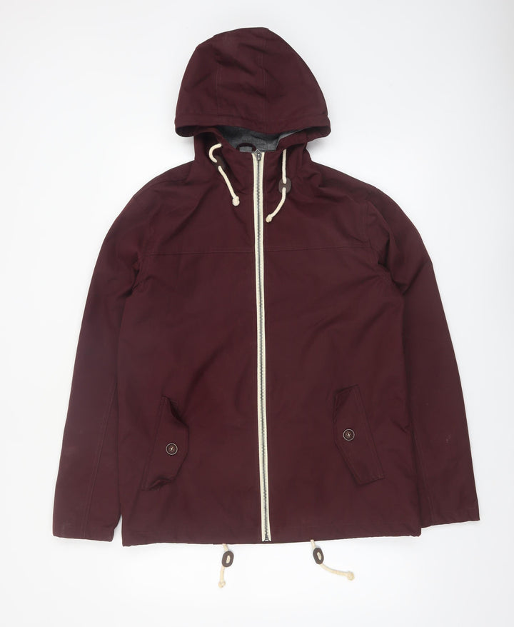 Brave Soul Men's Red Hooded Parka Jacket Size M Lined Zip Casual