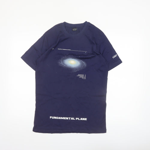 Lost Soles Men's Navy Space Graphic Cotton T-Shirt Size M