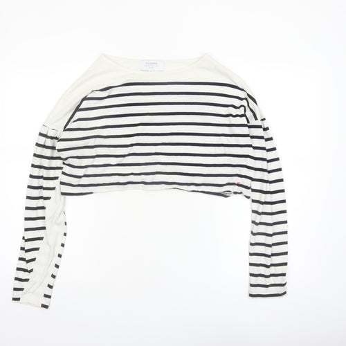 La Ligne Women’s White Striped Cropped Cotton T-Shirt M