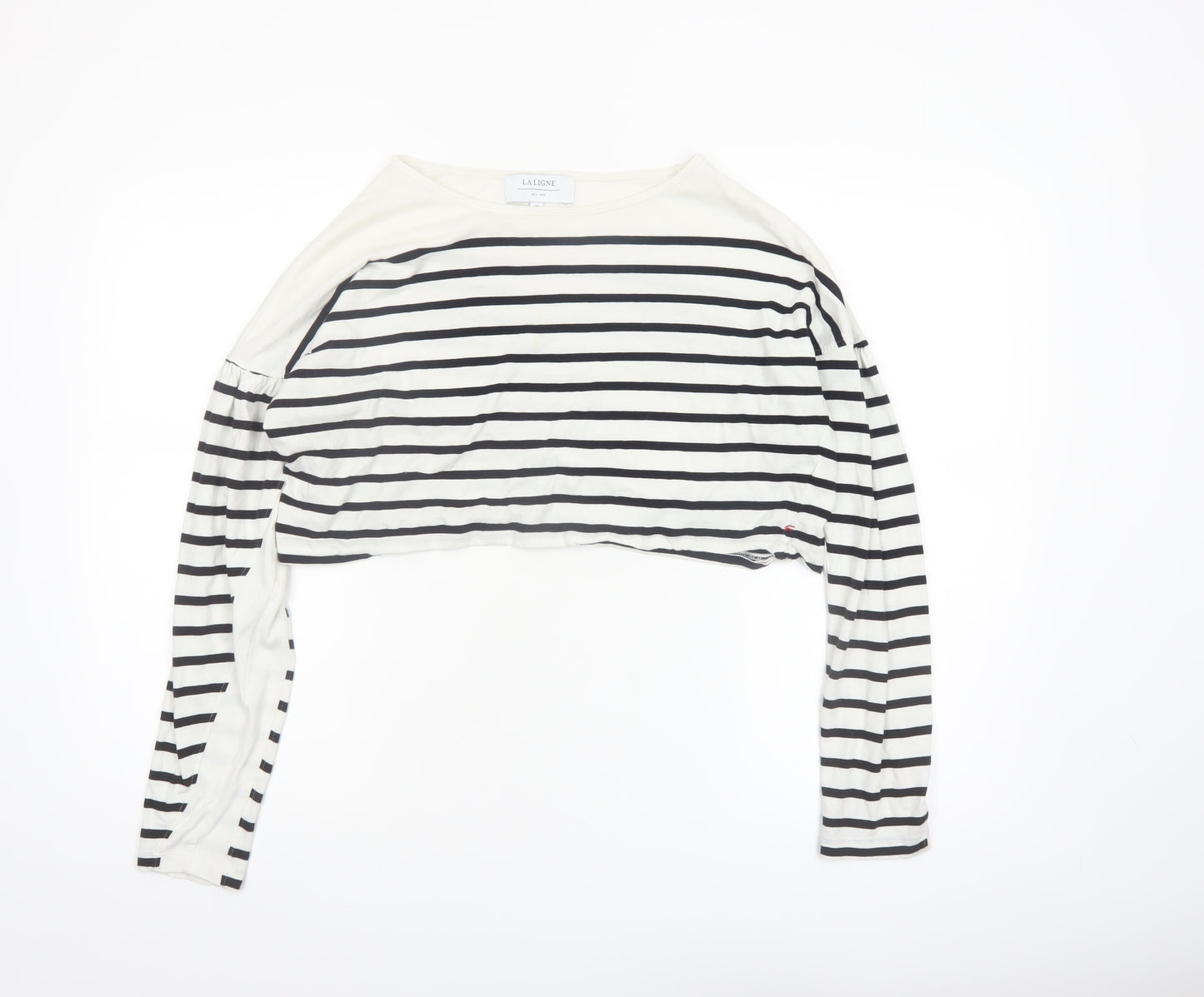 La Ligne Women’s White Striped Cropped Cotton T-Shirt M