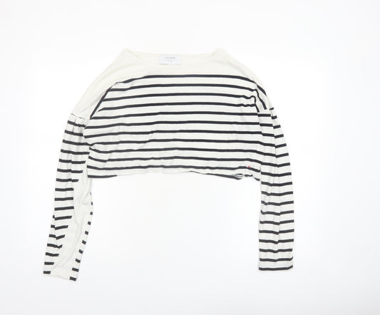 La Ligne Women’s White Striped Cropped Cotton T-Shirt M